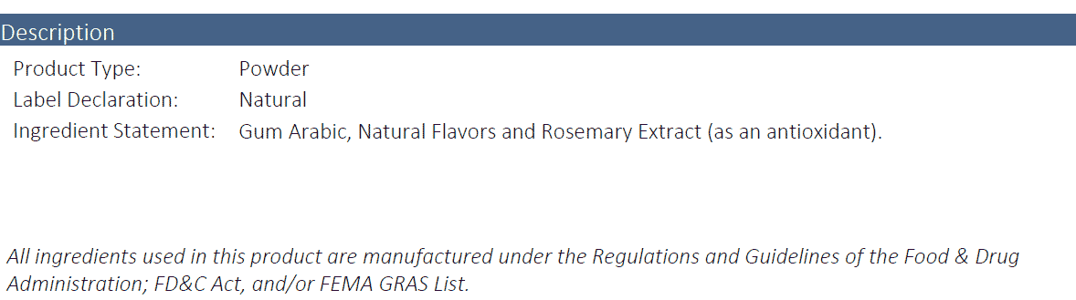 Flavor 1 Ingredient statement