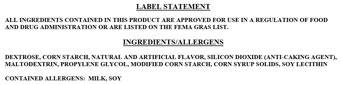 Flavor 3 ingredient information