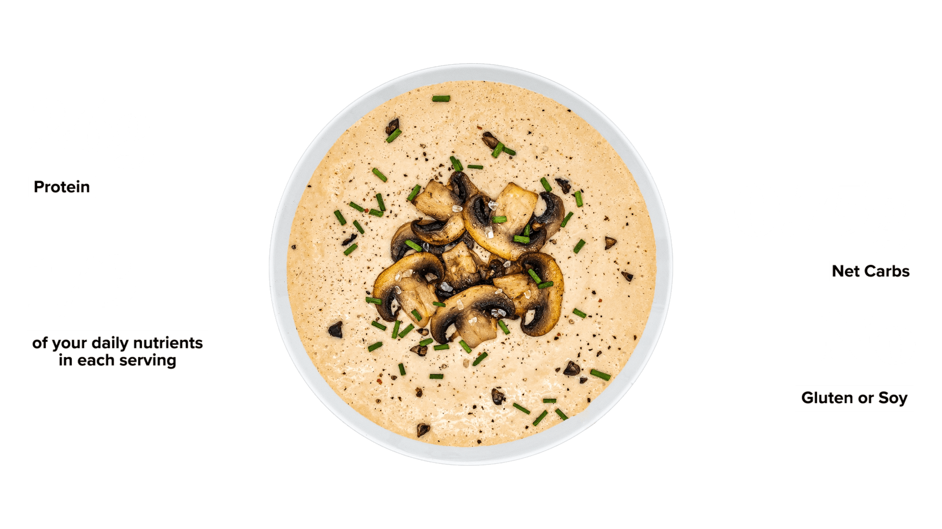 Keto Chow Cream of Mushroom Soup Base shake with macro information